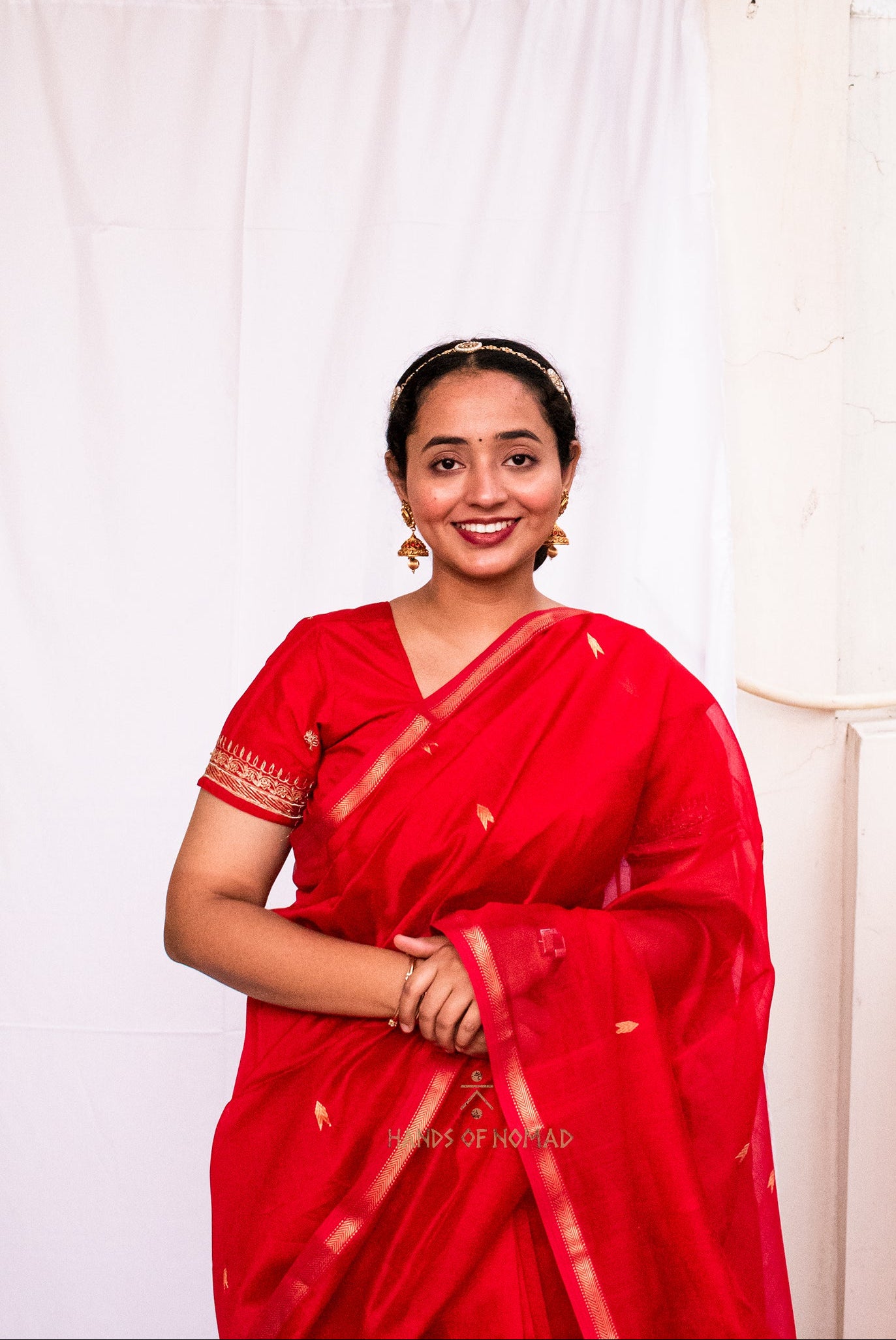 Red Cotton Silk Maheshwari Saree