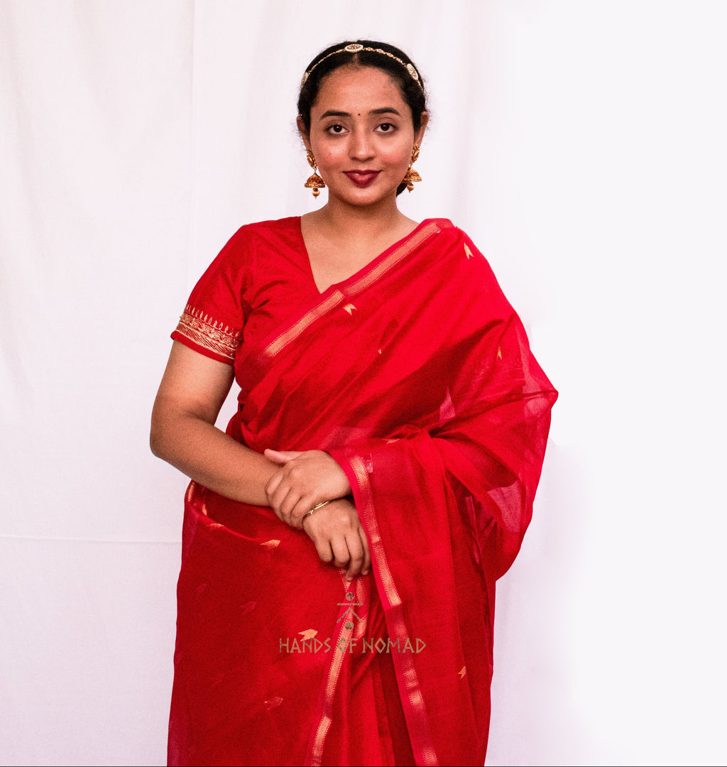 Red Cotton Silk Maheshwari Saree