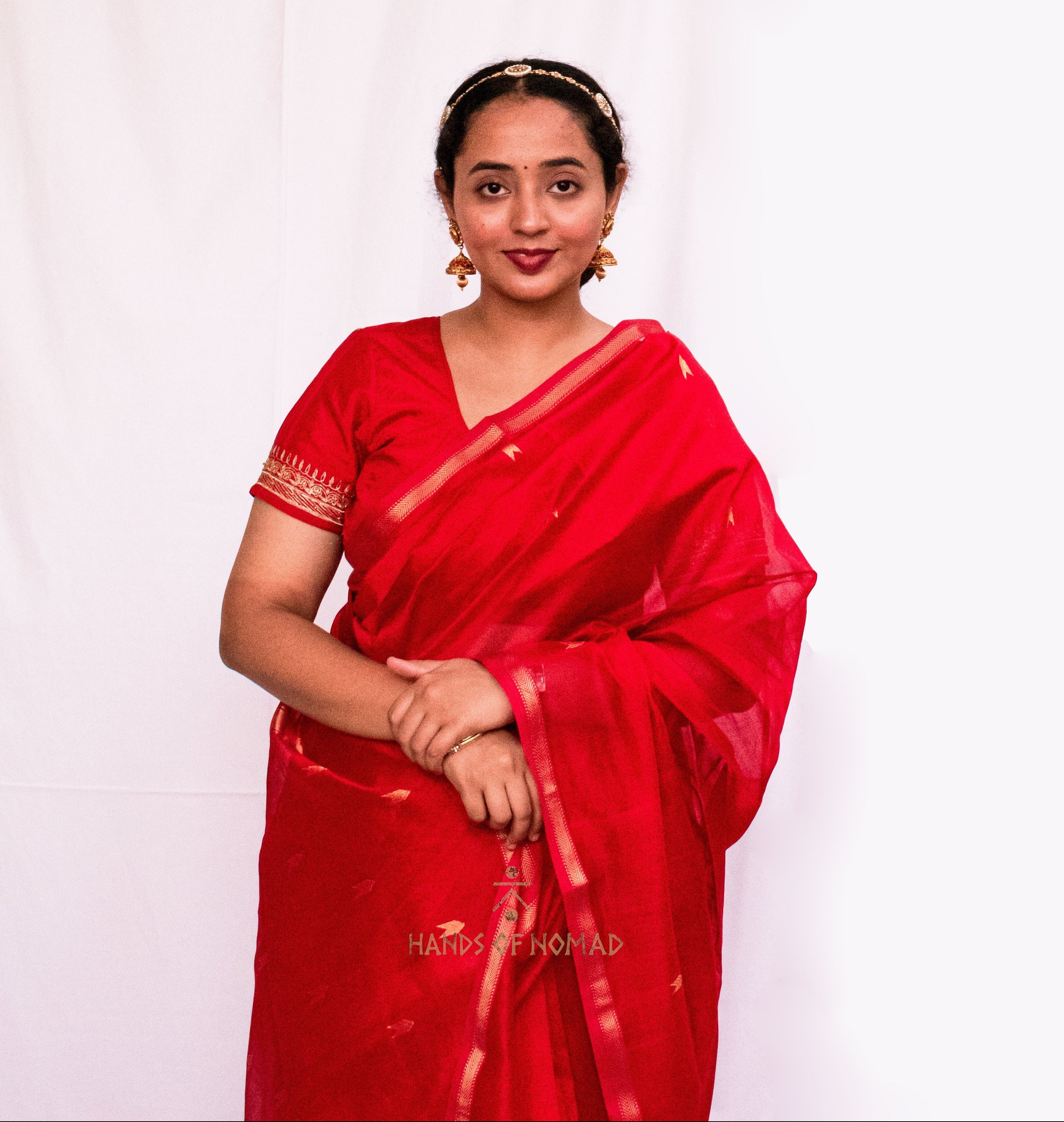 Red Cotton Silk Maheshwari Saree