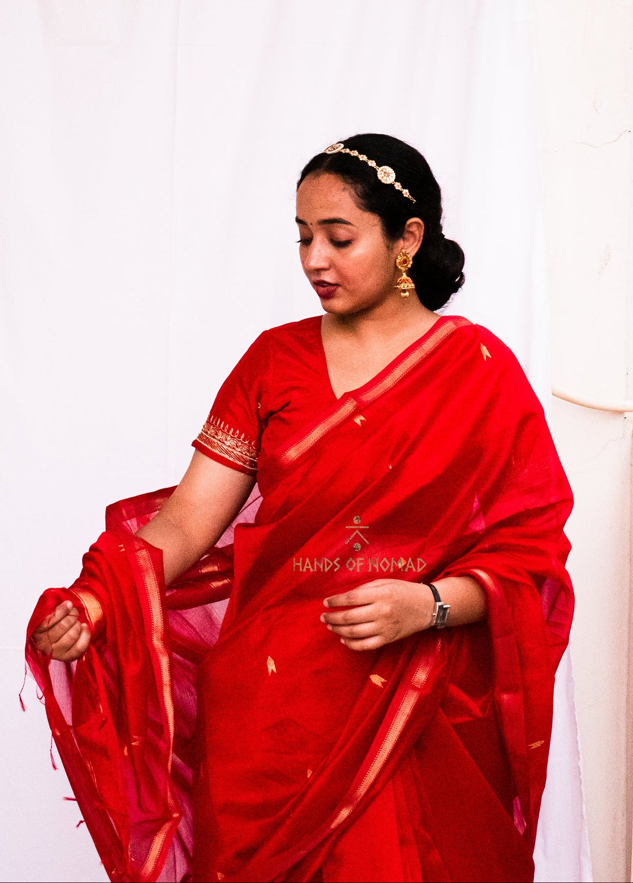 Red Cotton Silk Maheshwari Saree