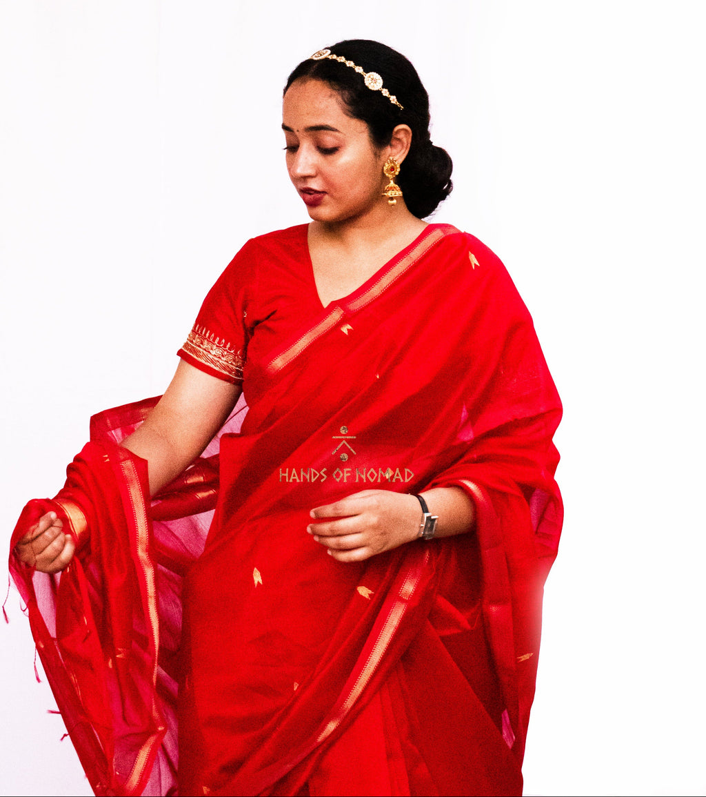 Red Cotton Silk Maheshwari Saree