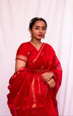 Red Cotton Silk Maheshwari Saree