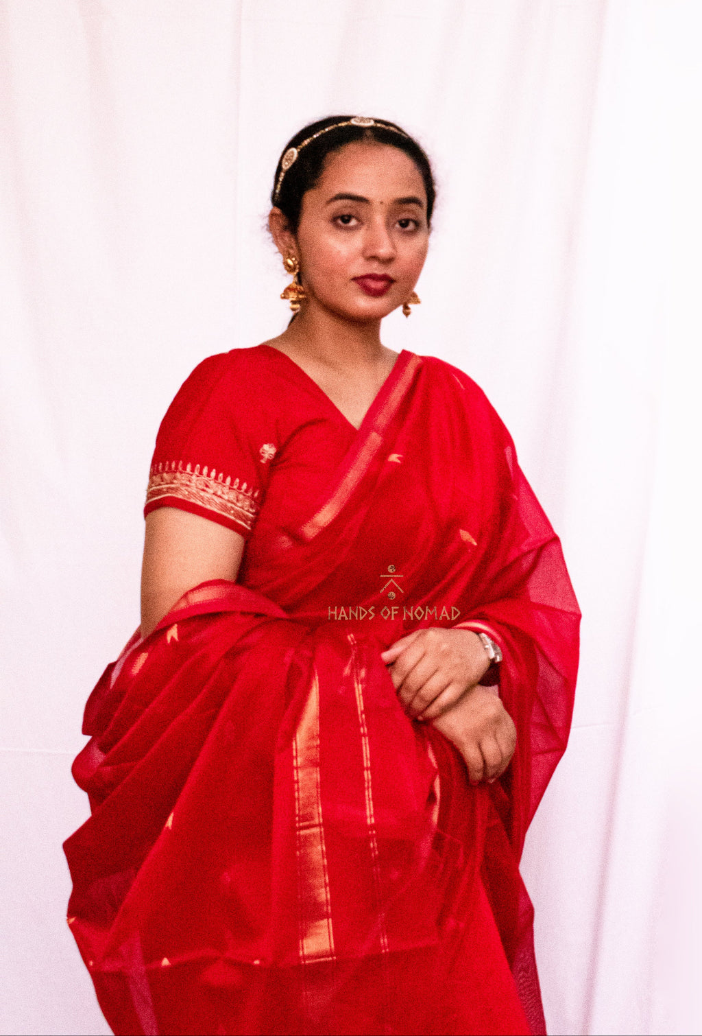 Red Cotton Silk Maheshwari Saree