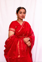 Red Cotton Silk Maheshwari Saree