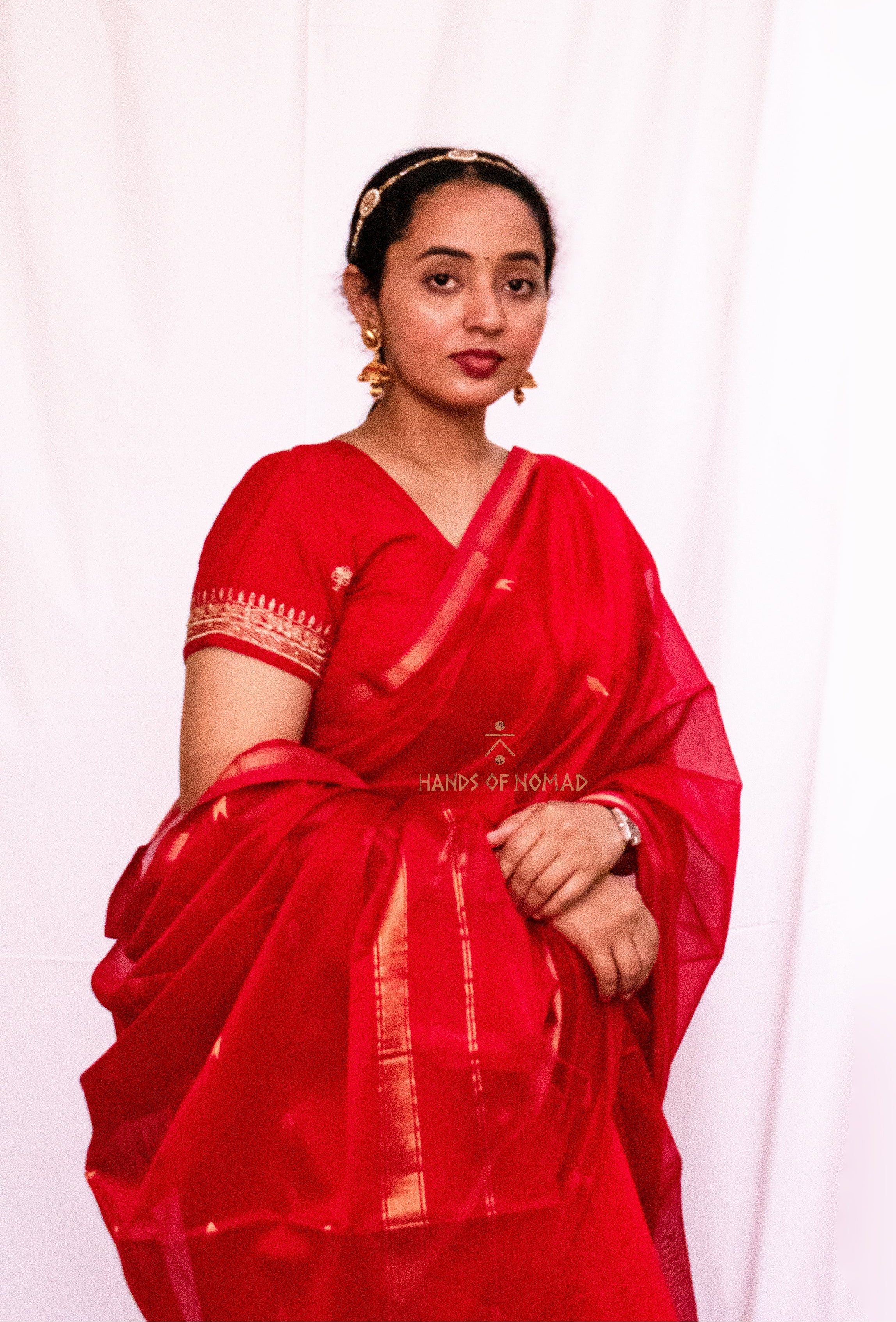 Red Cotton Silk Maheshwari Saree