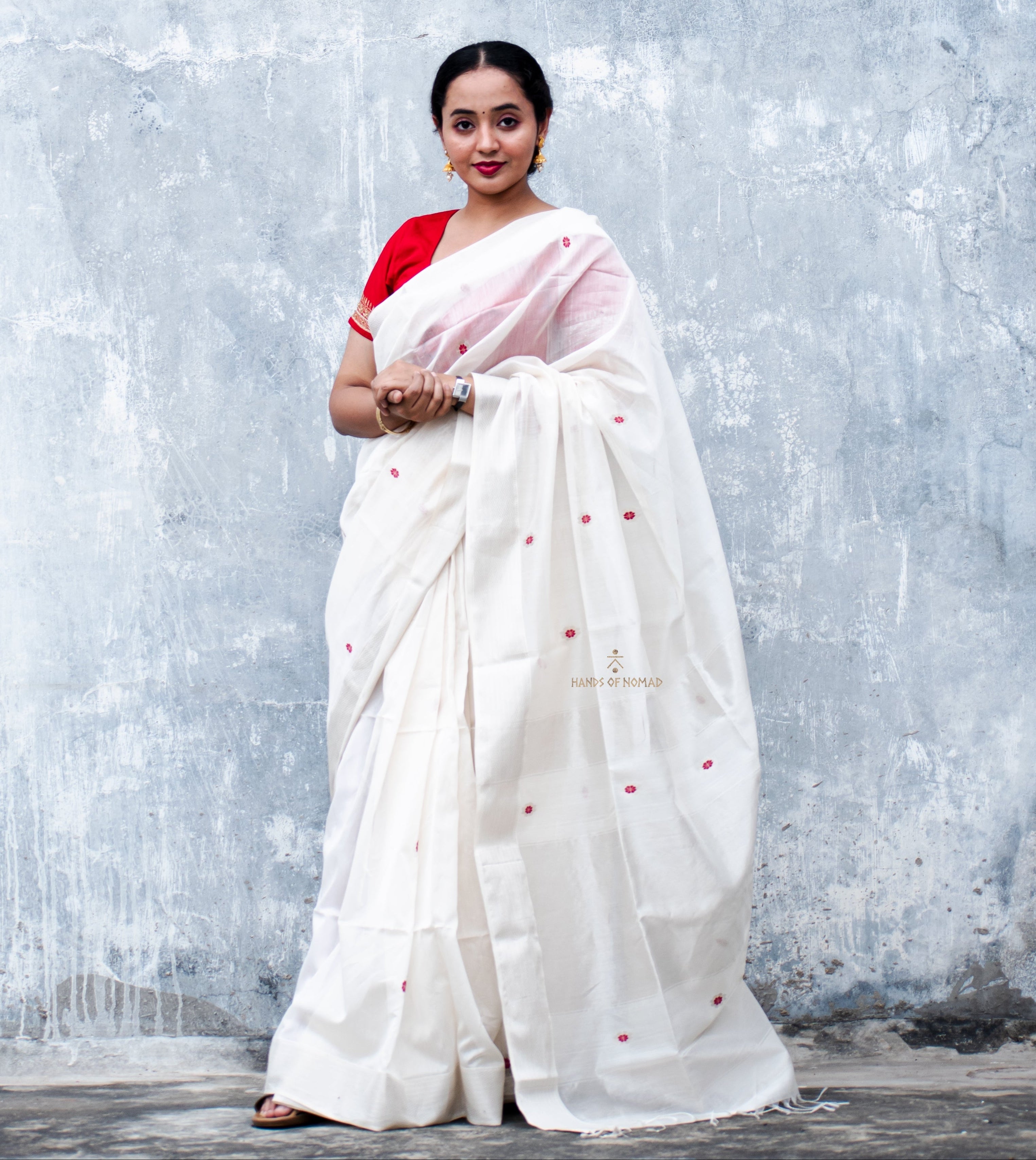 White Cotton Silk Maheshwari Saree