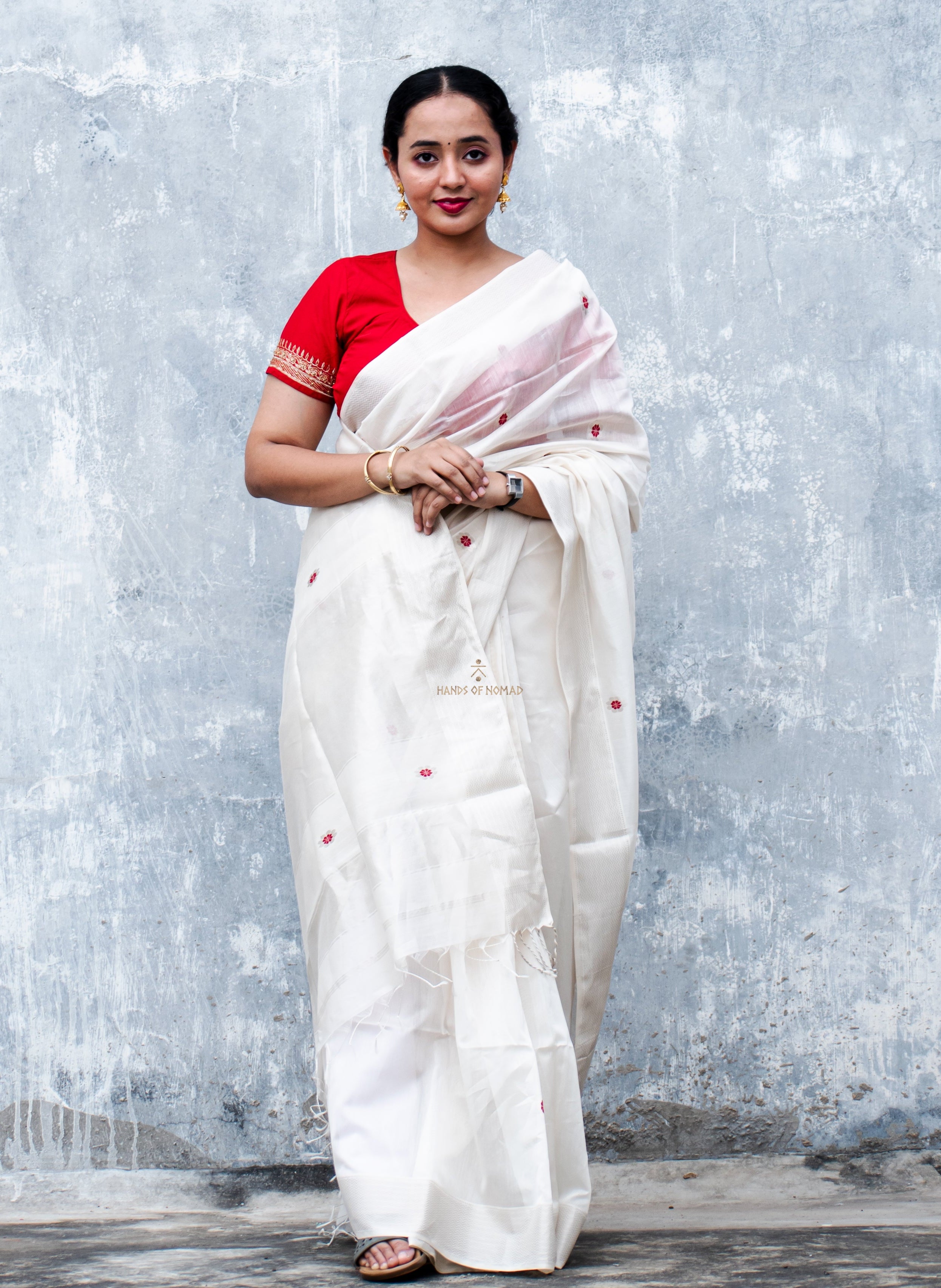 White Cotton Silk Maheshwari Saree