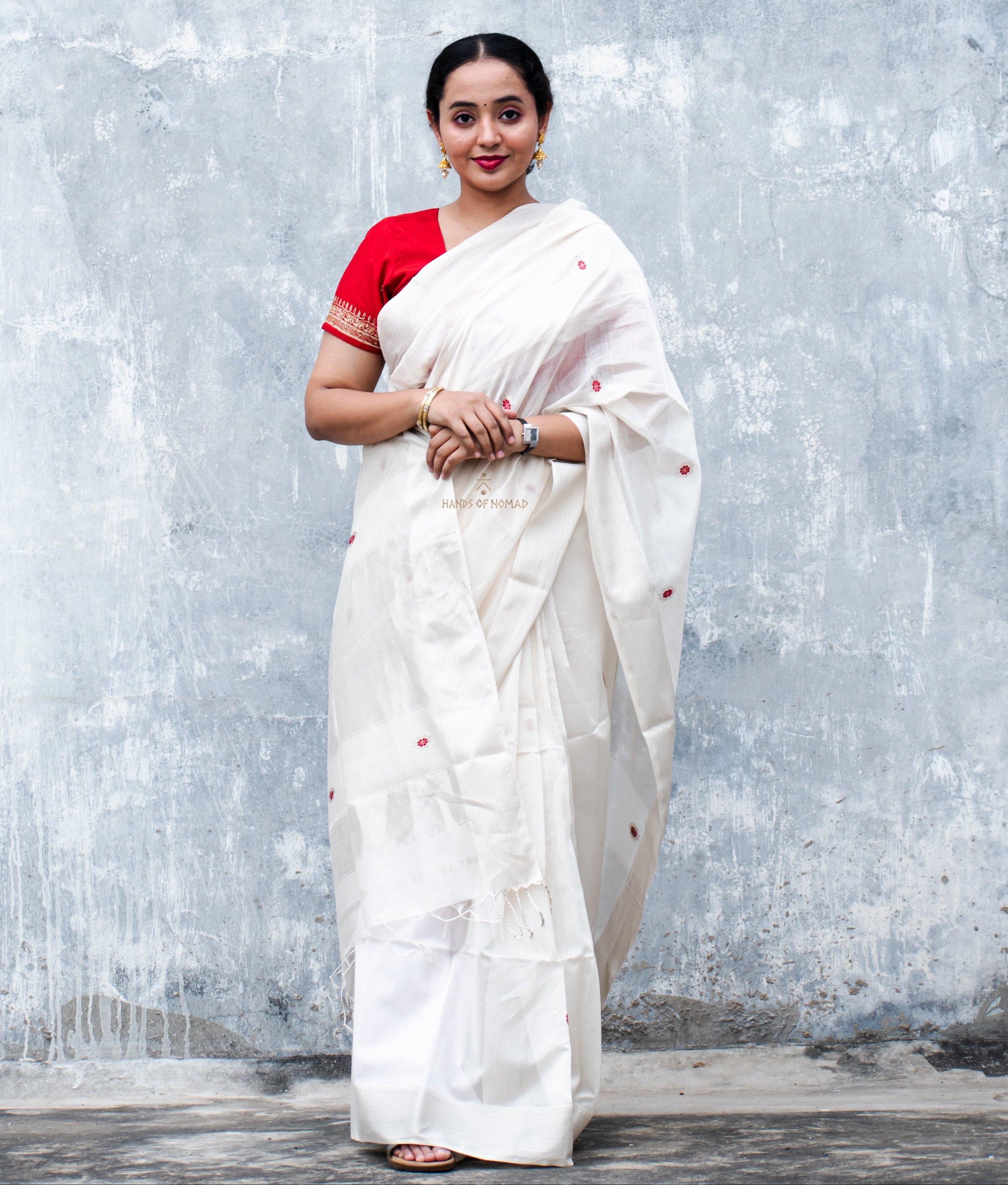 White Cotton Silk Maheshwari Saree