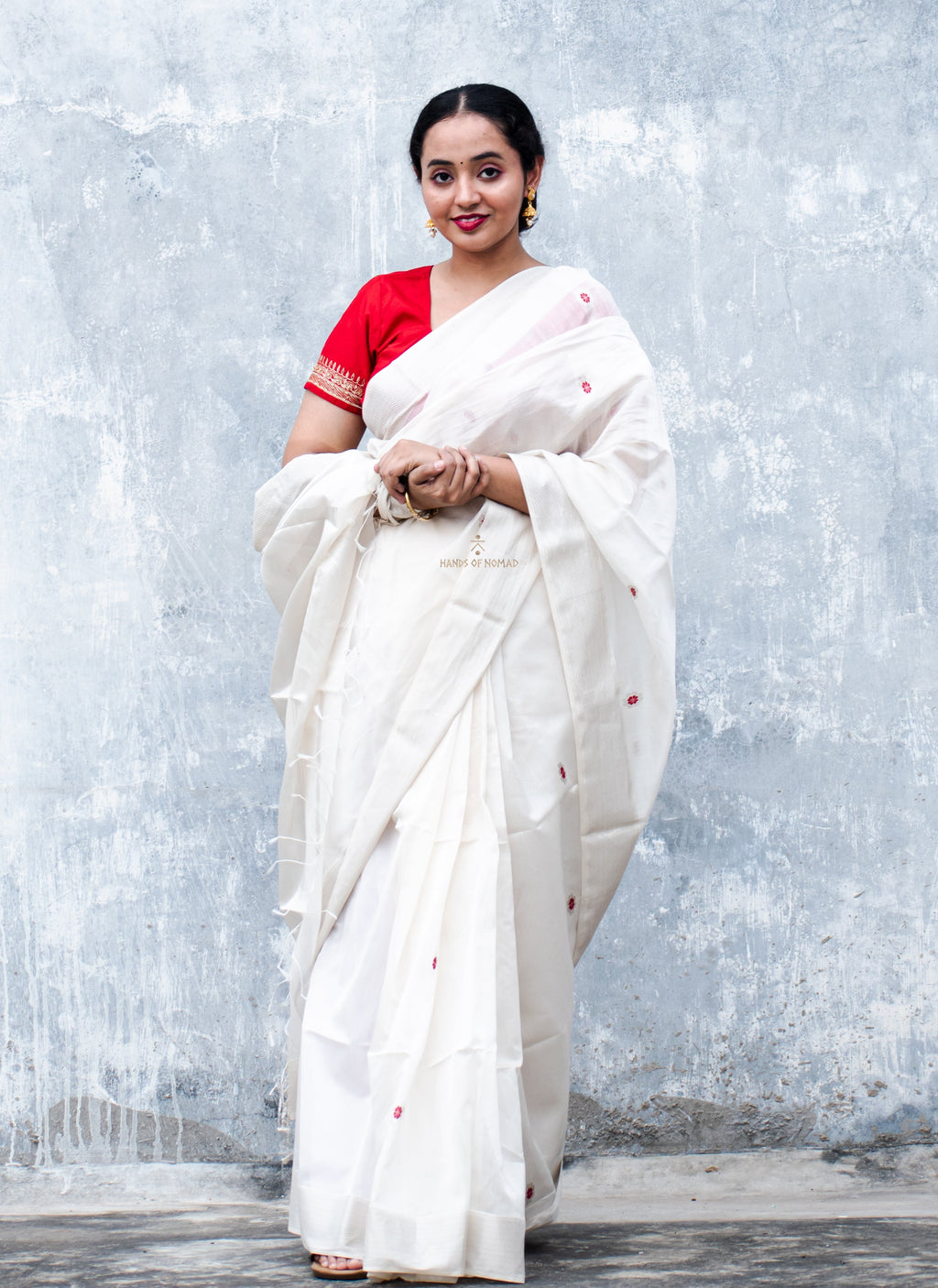 White Cotton Silk Maheshwari Saree