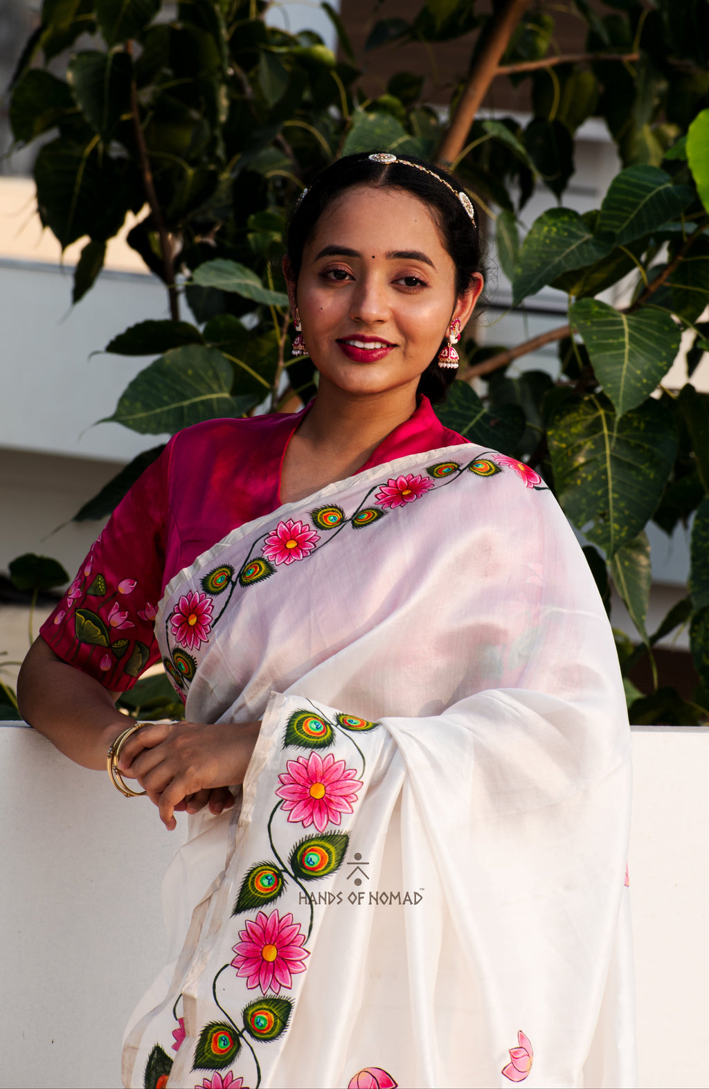 White Hand Painted Pichwai Silk Saree
