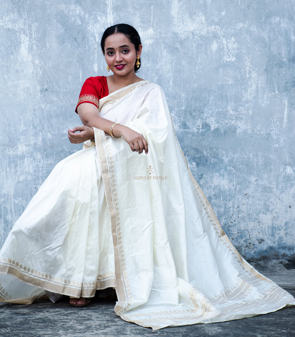 White Banarasi Katan Silk Saree