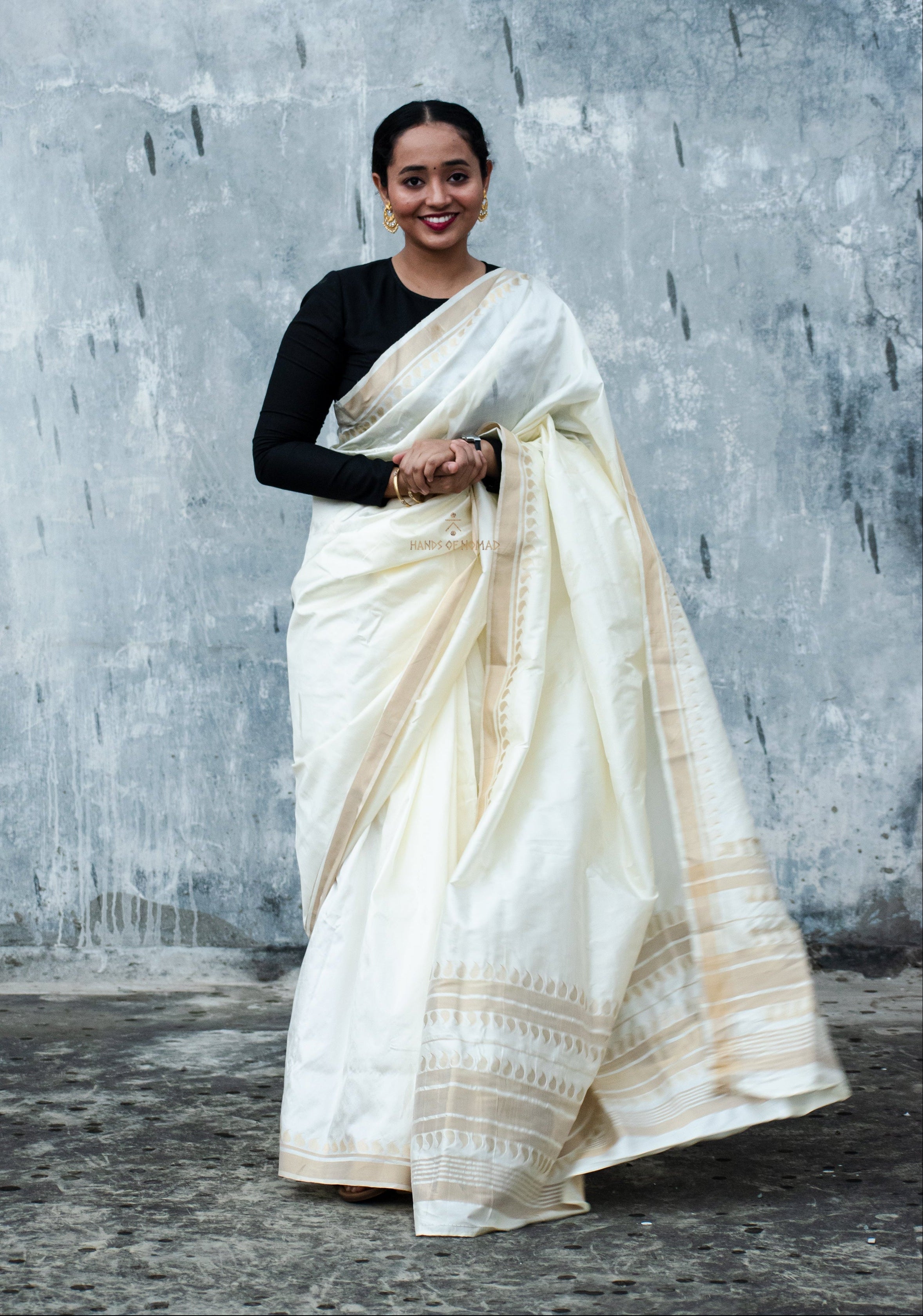 White Banarasi Katan Silk Saree