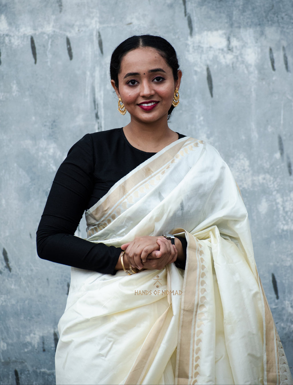 White Banarasi Katan Silk Saree