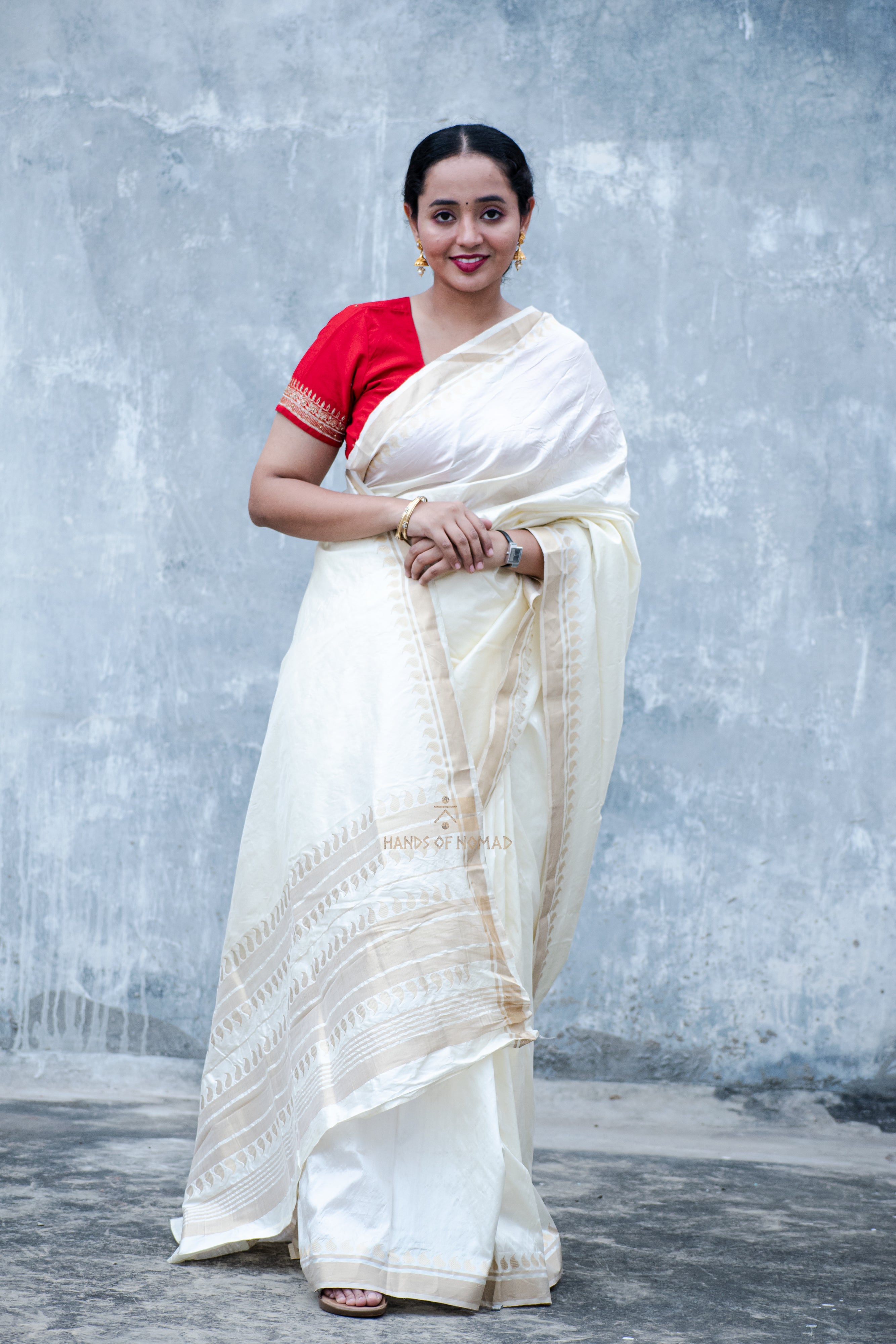 White Banarasi Katan Silk Saree