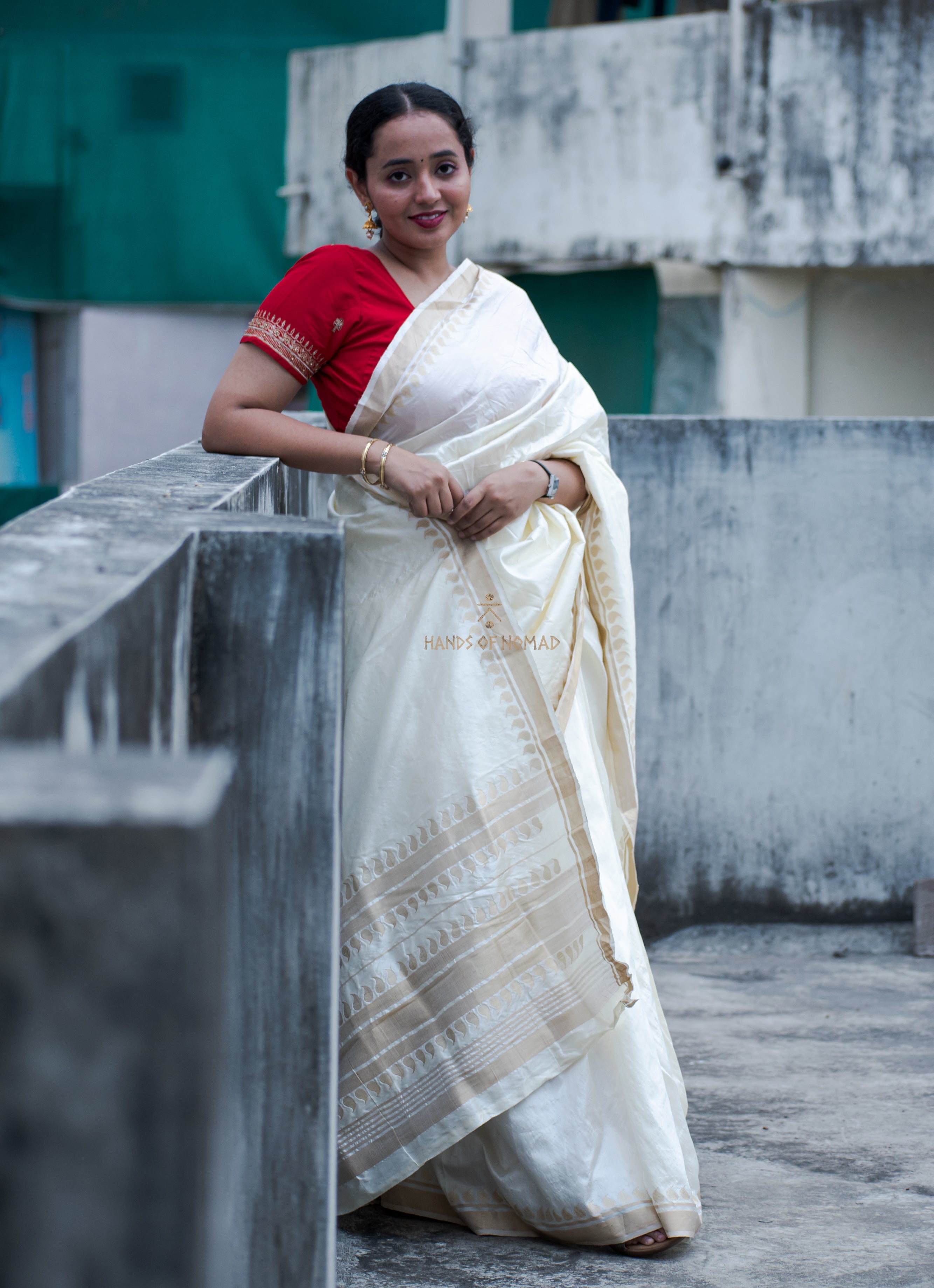 White Banarasi Katan Silk Saree