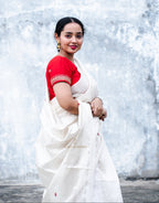 White Cotton Silk Maheshwari Saree