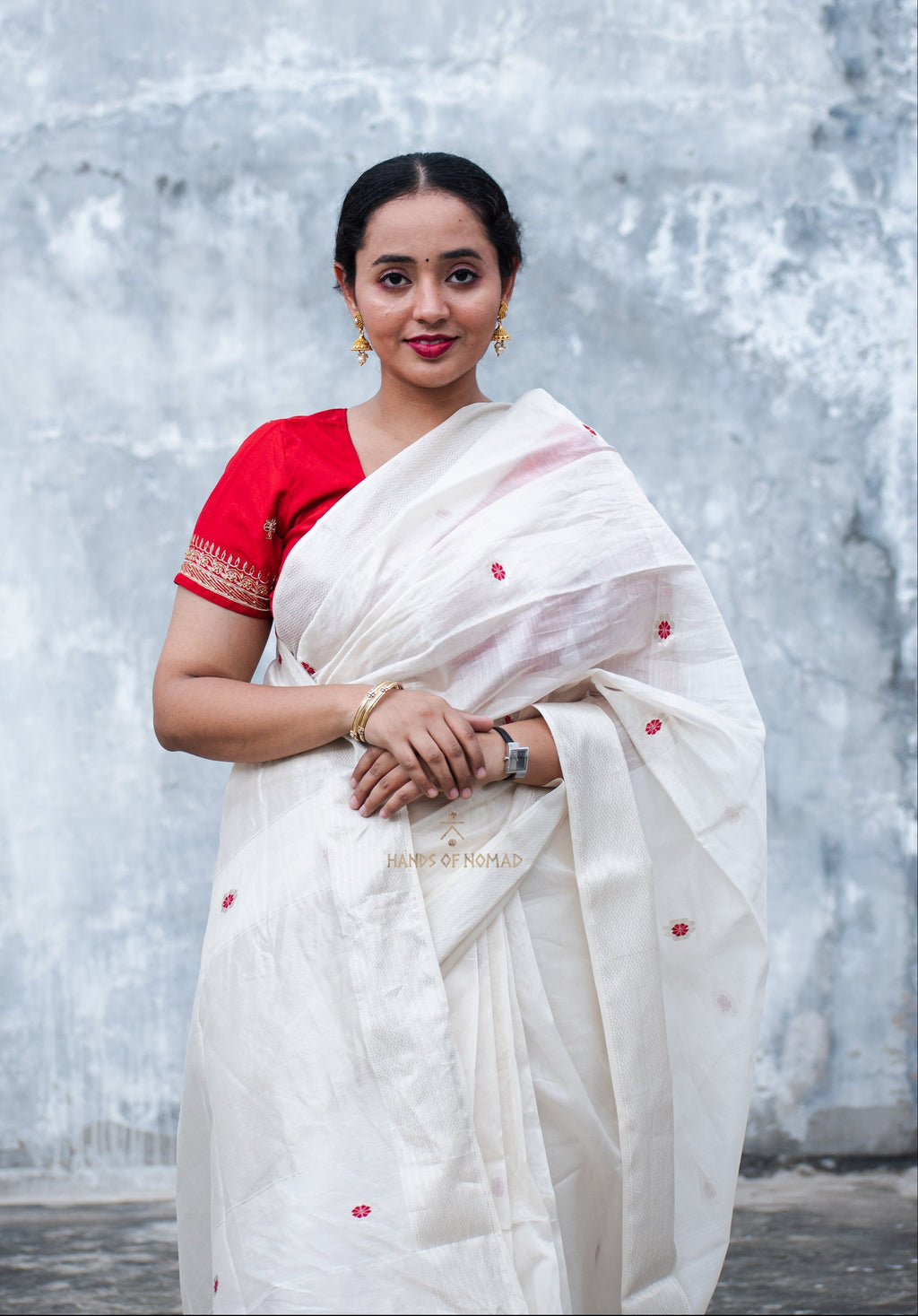 White Cotton Silk Maheshwari Saree
