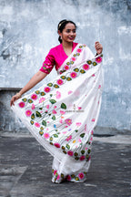 White Hand Painted Pichwai Silk Saree