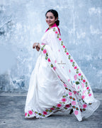 White Hand Painted Pichwai Silk Saree