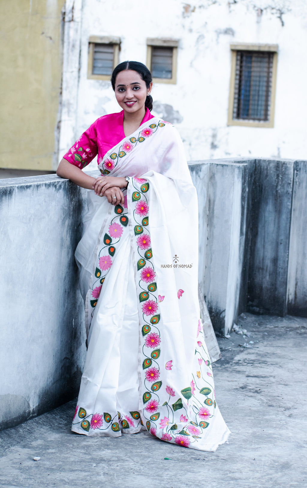 White Hand Painted Pichwai Silk Saree
